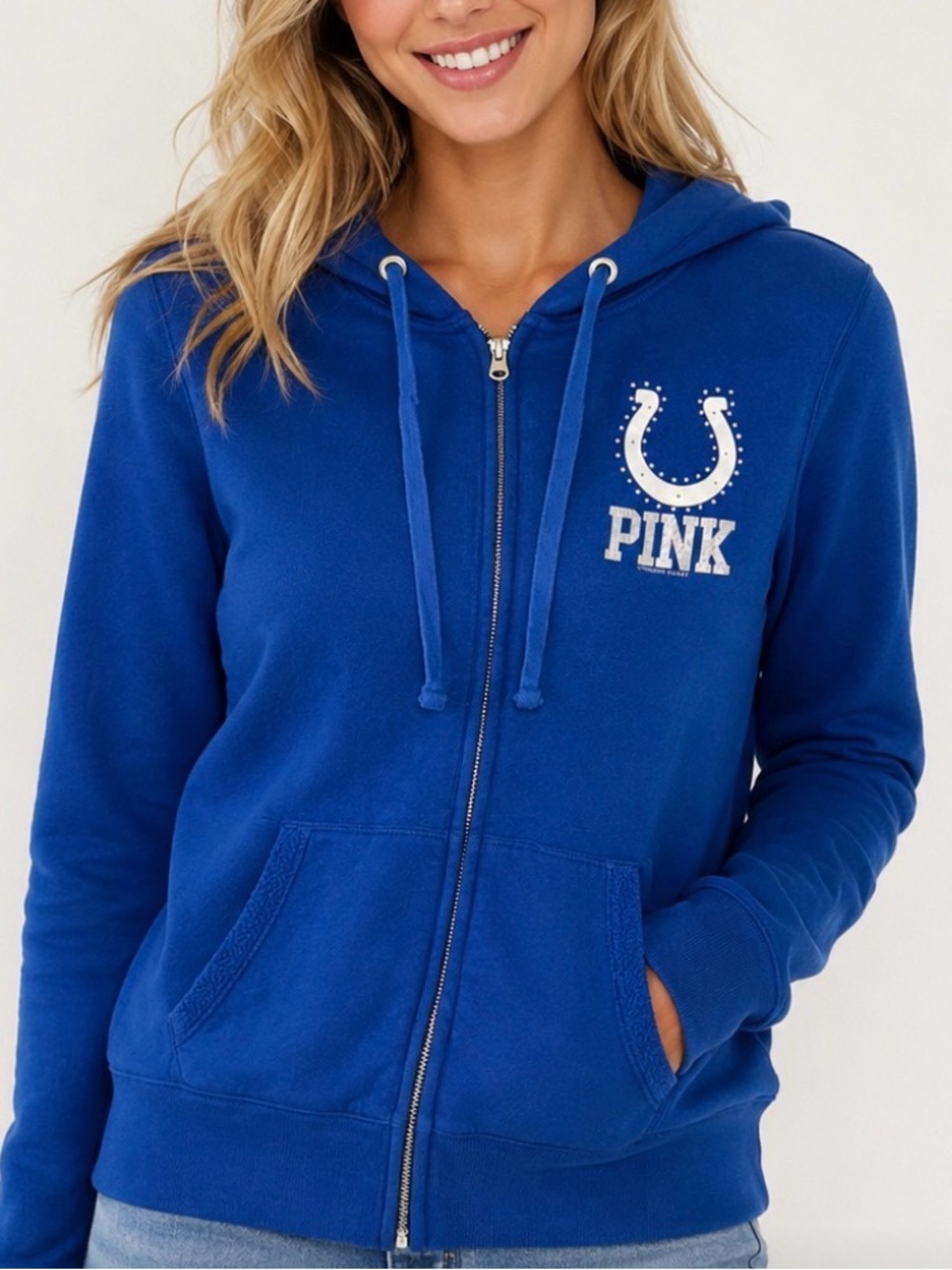 PINK Victoria's Secret Indianapolis Colts NFLBlue Zip Up Jacket Sweater Sz Small